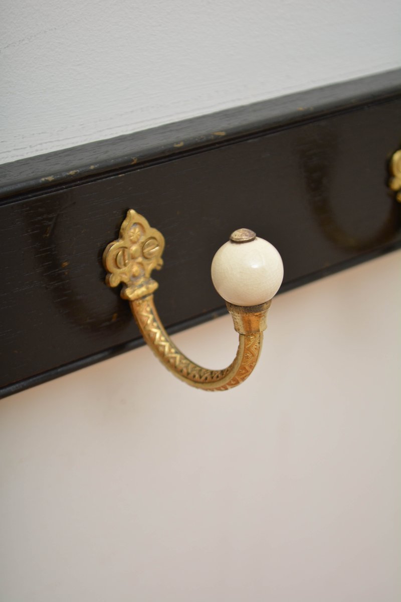 Pair Of Antique Victorian Ebonised Brass And Ceramic Coat Rack Coat Hooks - Image 20